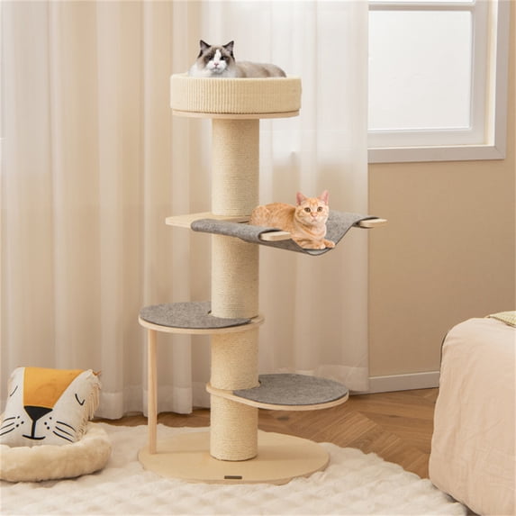 CHEERFUN Beige Cat Tree Cat Climbing Frame with Anti-Slip Pads for Multi-Level Cat Play