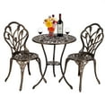thumbnail image 1 of CHEERFUN European Style Cast Aluminum Outdoor 3 Piece Tulip Bistro Set, Table and Chairs, Bronze Finish, 1 of 9