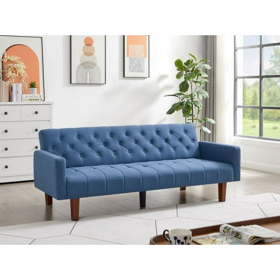 CHEERFUN Factory Tufted Back Sofa Mid-Century Convertible Sofa Bed for Living Room, Blue