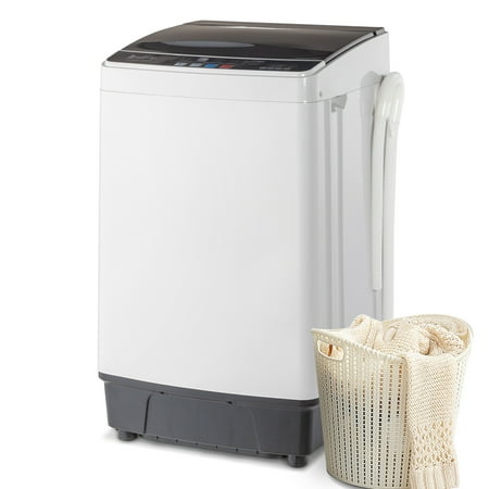 CHEERFUN Full-Automatic Washing Machine Top Load Portable Laundry Washer 8 Water Levels 17.6 Lbs LED, Black