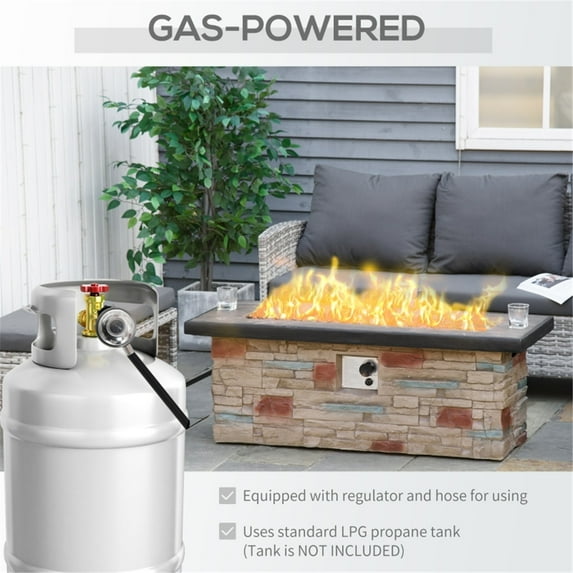 CHEERFUN Gas-Powered Fire Pit Table with Stone Design, Outdoor Propane Fire Table for Patio