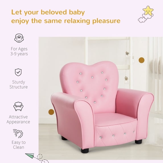 CHEERFUN Kids Pink Sofa Chair with Diamond Tufting, Upholstered Toddler Couch, Ages 3-9