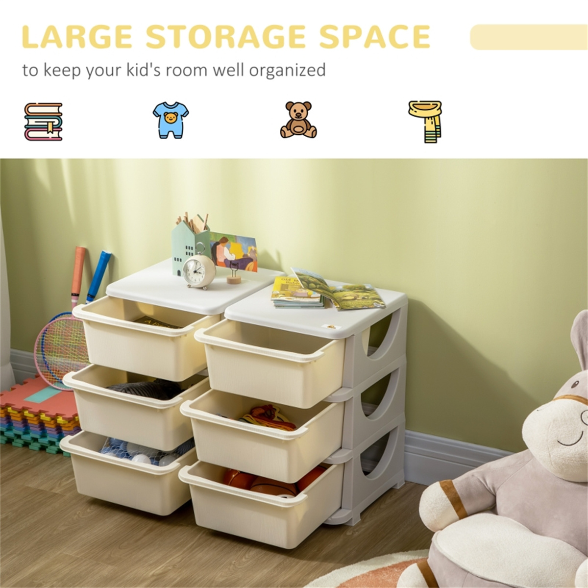 CHEERFUN Kids Storage Unit Dresser with Large Capacity, 6 Plastic ...