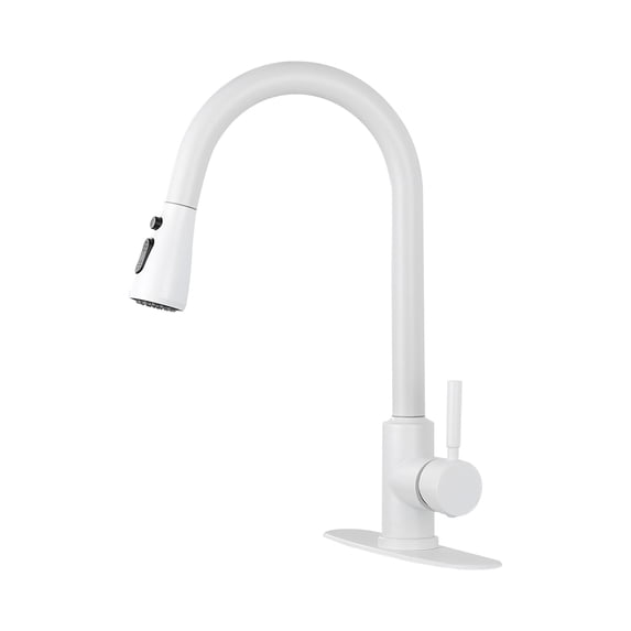CHEERFUN Kitchen Faucet with Pull Out Sprayer, High Arc Single Handle, White Finish