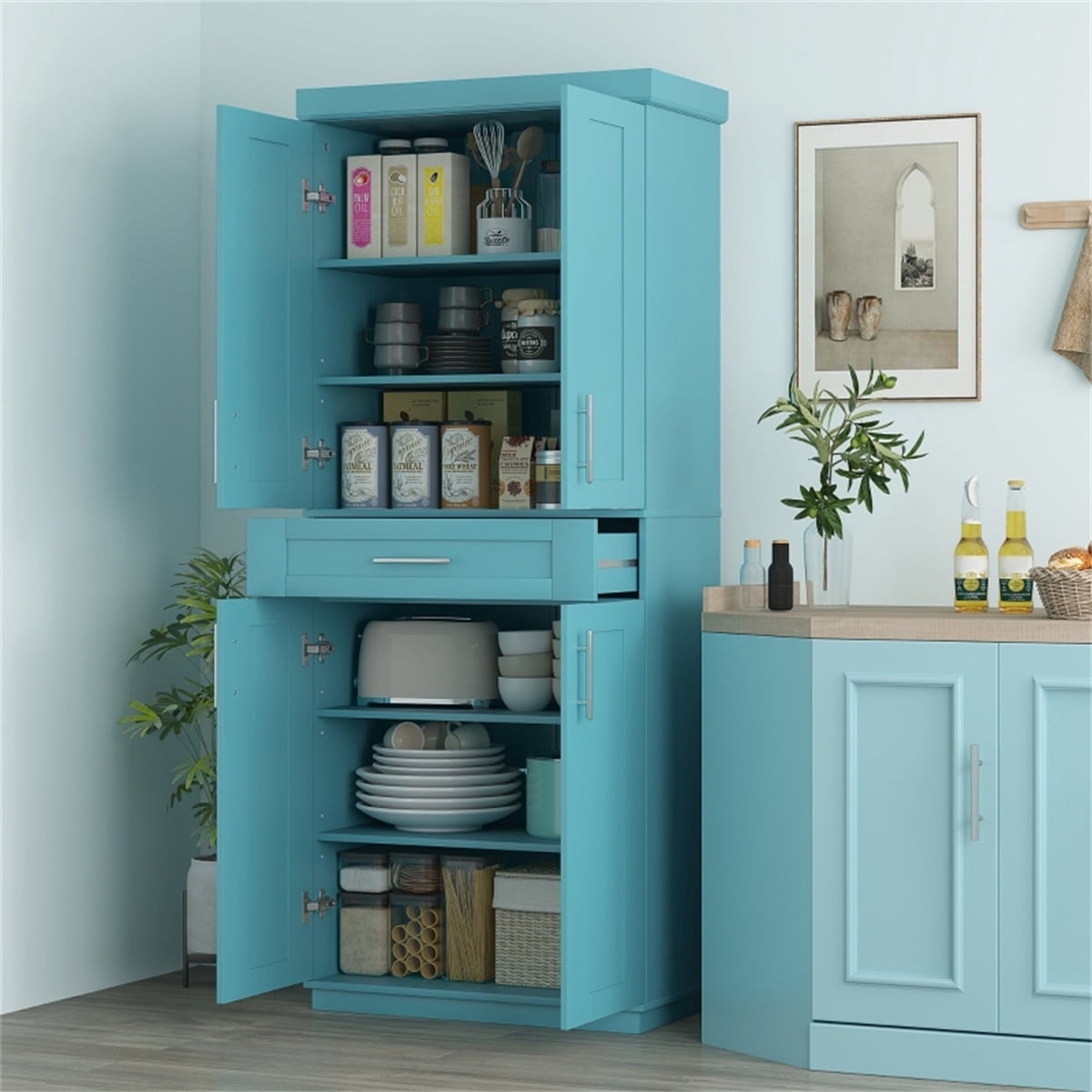 CHEERFUN Kitchen Storage Cabinet with Adjustable Shelves and Drawer ...