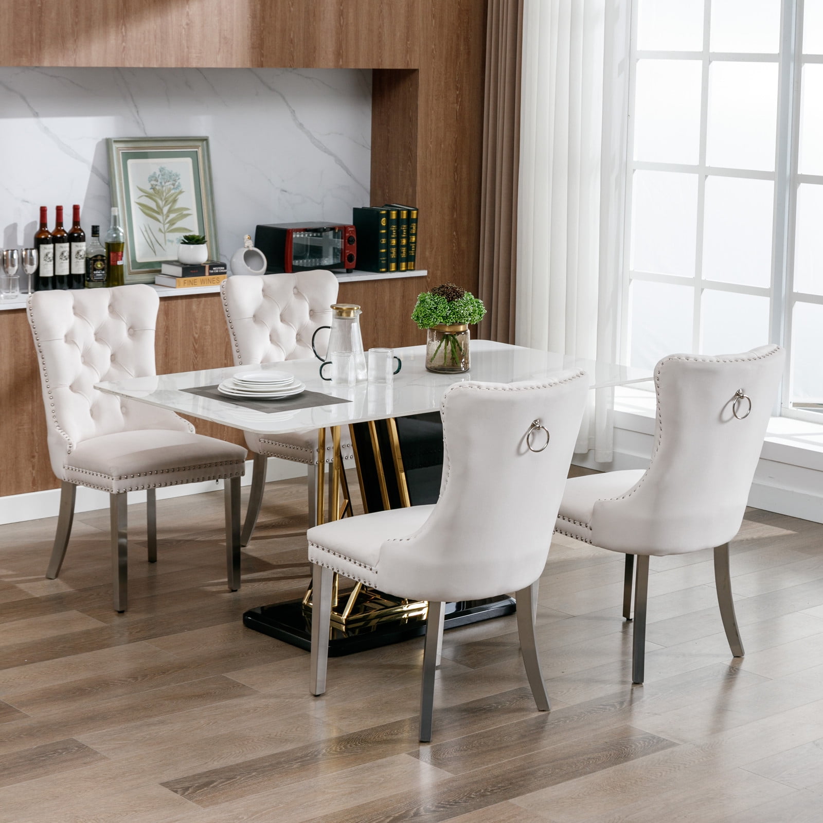 CHEERFUN Modern Velvet Tufted Upholstered Dining Chair, Nailhead Trim ...