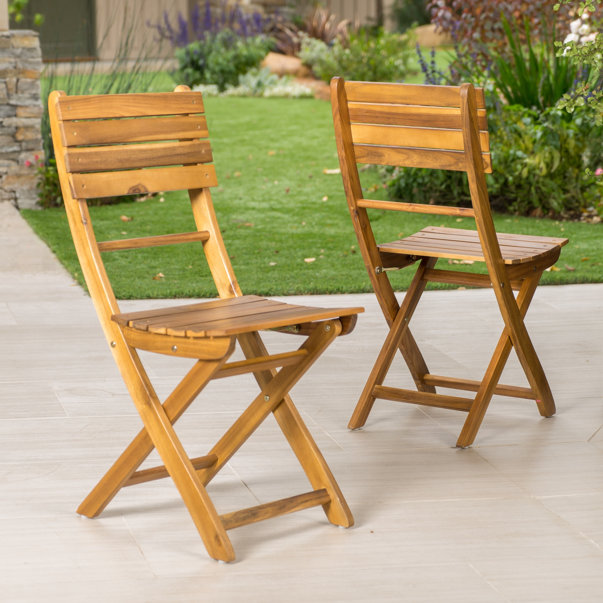 CHEERFUN Outdoor Acacia Wood Folding Dining Chair Set of 2, Natural ...