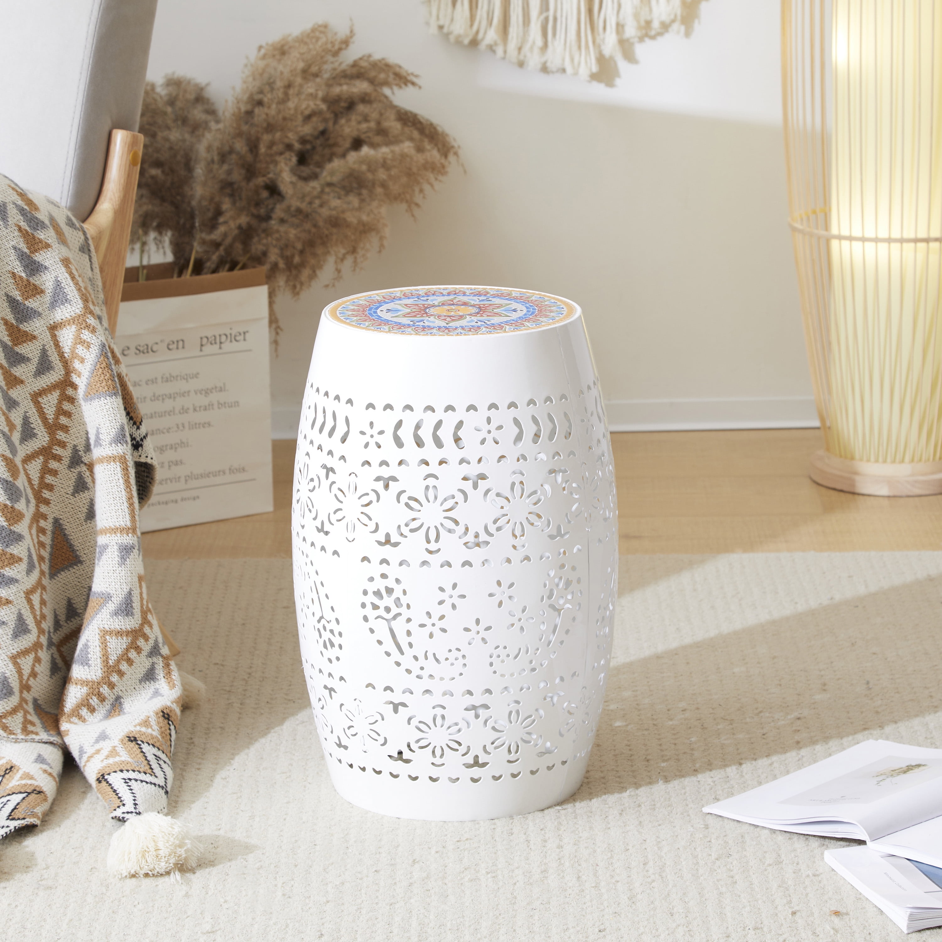 CHEERFUN RUBY 12'' Side Table - White, Decorative Metal Accent Table ...