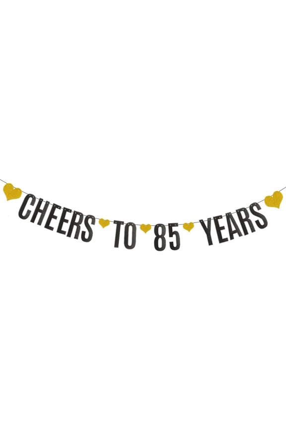 CHEERS TO 85 YEARS Banner,Black Glitter Paper Banner for 85th Birthday / Wedding Anniversary Party Decorations Supplies,Pre-Strung, No Assembly Needed,Letters Black,