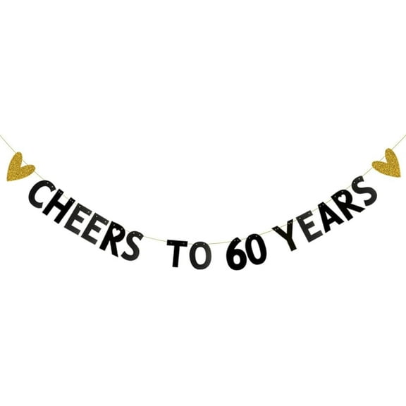 CHEERS TO 60 YEARS Banner for 60TH Wedding Anniversary Party Supplies 60 Years Old 60TH Birthday Party Decorations Supplies Pre-Strung Letters Black