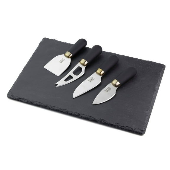 CHEESE KNIVES SET/4 W/SLATE BOARD BRASS