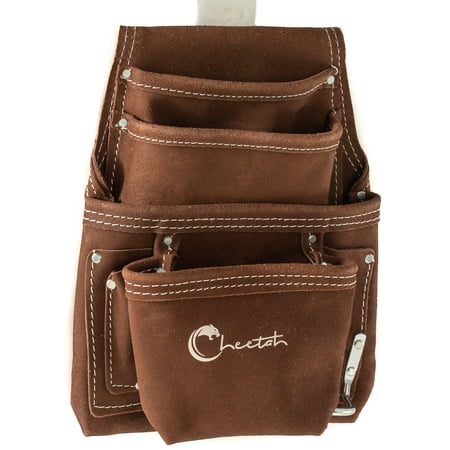 CHEETAH: 10 Pocket Suede Leather Nail And Tool Pouch