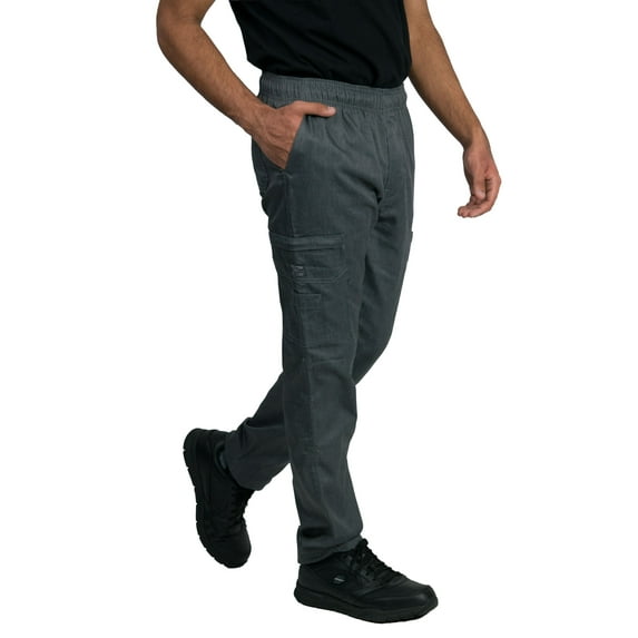 Chef Code Modern Slim Fit Chef Pants with Zipper Cargo Pockets, Elastic Waist, Charcoal, S