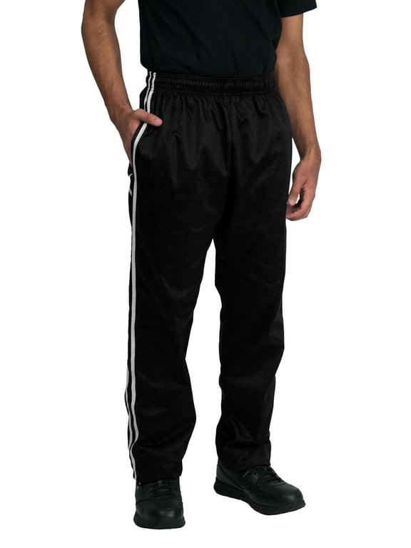 Classic Baggy Chef Pants with Elastic Waist and Drawstring, Black, 2XL