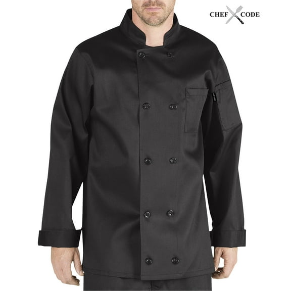 CHEF CODE Giovanni Classic Chef Coat 100% Cotton Unisex, Black, XS