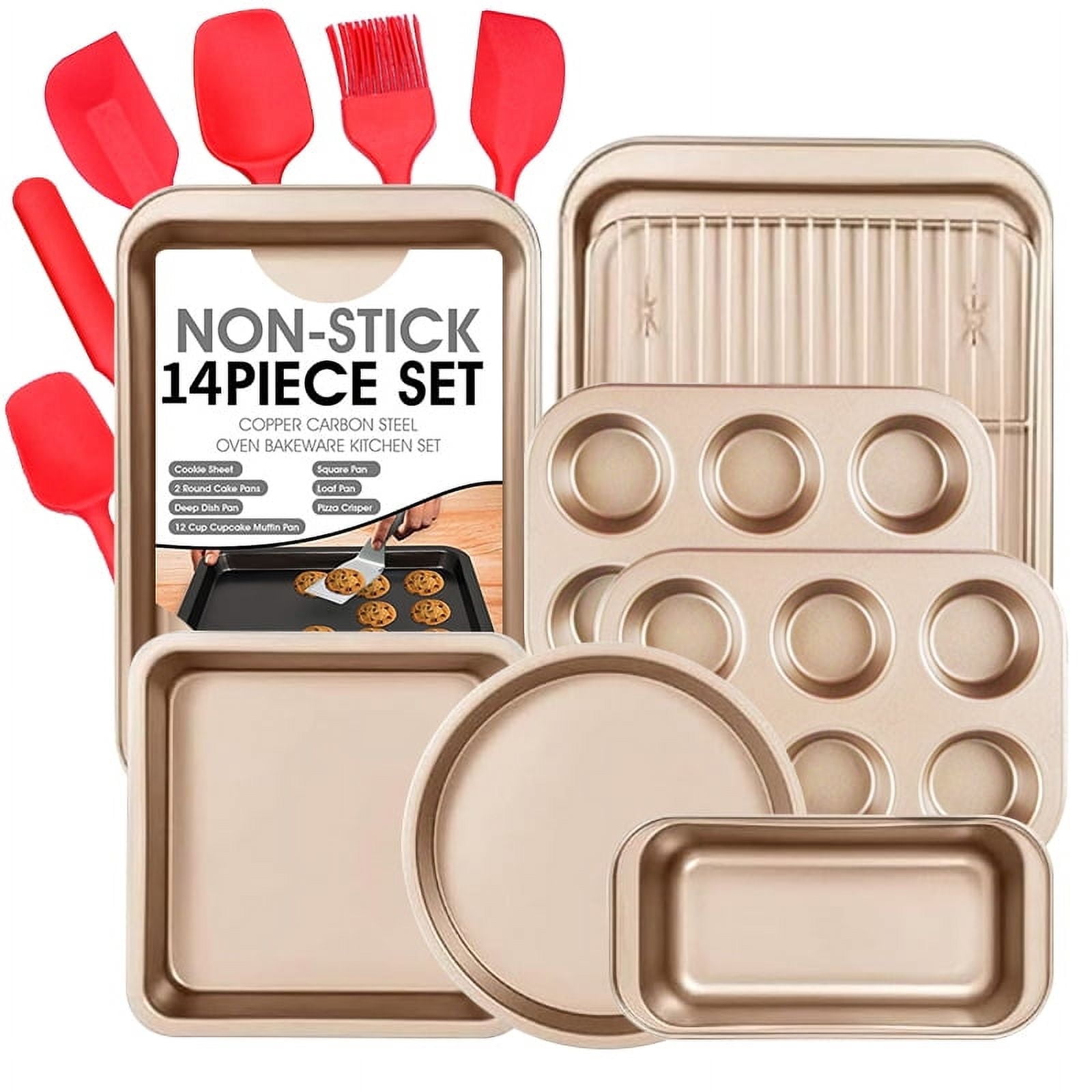 Kikcoin Bakeware Set 22 Pcs Carbon Steel Non stick Baking Pan Set Including Muffin Pan Cookie Sheet Oven Safe up to 480