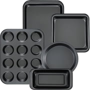 CHEF LANG 5 Pieces Baking Pans Set,Stackable Bakeware Set,Nonstick Baking Sheet Set for Oven,Complete Carbon Steel Bakeware Set,Dishwasher Safe,Balck