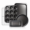 thumbnail image 1 of CHEF LANG 5 Pieces Baking Pans Set,Stackable Bakeware Set,Nonstick Baking Sheet Set for Oven,Complete Carbon Steel Bakeware Set,Dishwasher Safe,Black, 1 of 6