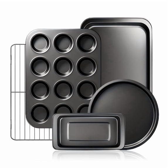 CHEF LANG 5 Pieces Baking Pans Set,Stackable Bakeware Set,Nonstick Baking Sheet Set for Oven,Complete Carbon Steel Bakeware Set,Dishwasher Safe,Black