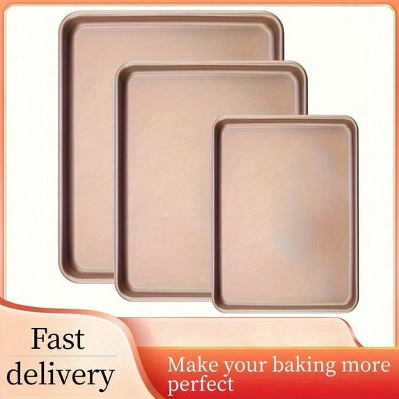 CHEF LANG Deep Baking Pans Sets Nonstick,Baking Sheets for Oven,Bakeware Rectangular Cake Pan Set,3 Piece,Gold
