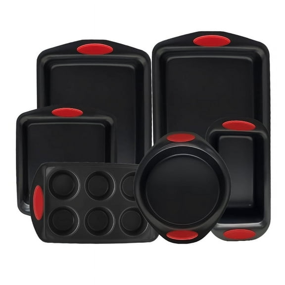 CHEF LANG Nonstick Bakeware Set - 6 Piece Baking Pan Tray Set With Silicone Handles & Utensils, Baking Sheet, Carbon Steel Cookie Sheets, Baking Dish, Baking Pans, Black