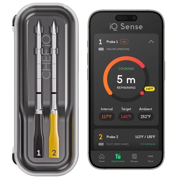 iQ Sense by CHEF iQ Smart Wireless Meat Thermometer, WiFi Unlimited Range, 5 Sensors, 2 Ultra-Thin Probes - Gen 3