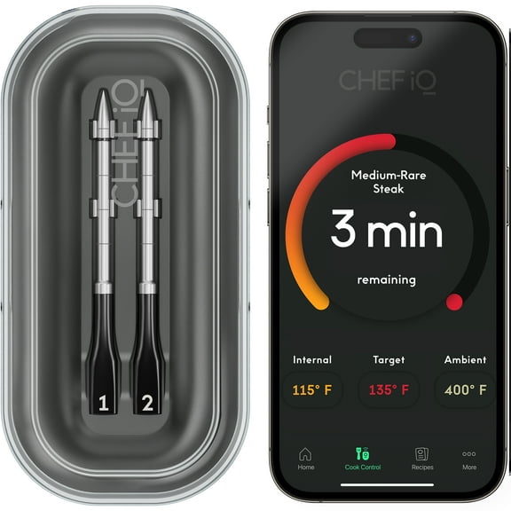 CHEF iQ Sense Smart Wireless Ultra-Thin Meat Thermometer, Unlimited Range, Bluetooth & Wifi, - 2 Probe Set with Smart Hub