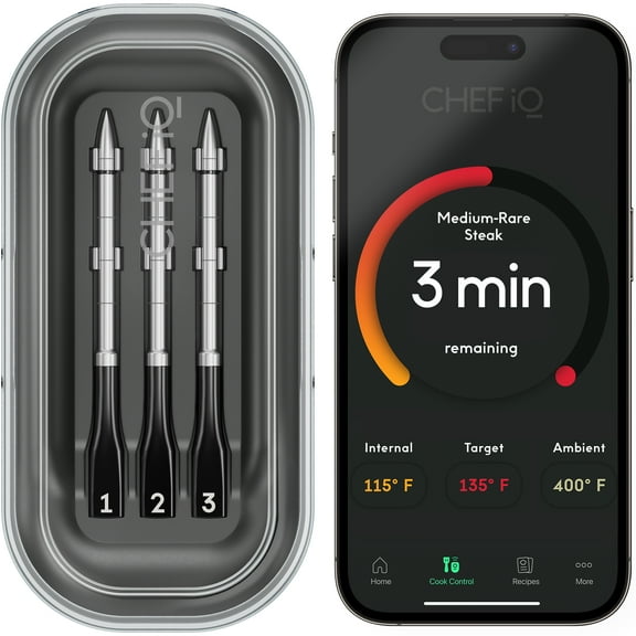 CHEF iQ Sense Smart Wireless Ultra-Thin Meat Thermometer, Unlimited Range, Bluetooth & Wifi, - 3 Probe Set with Smart Hub
