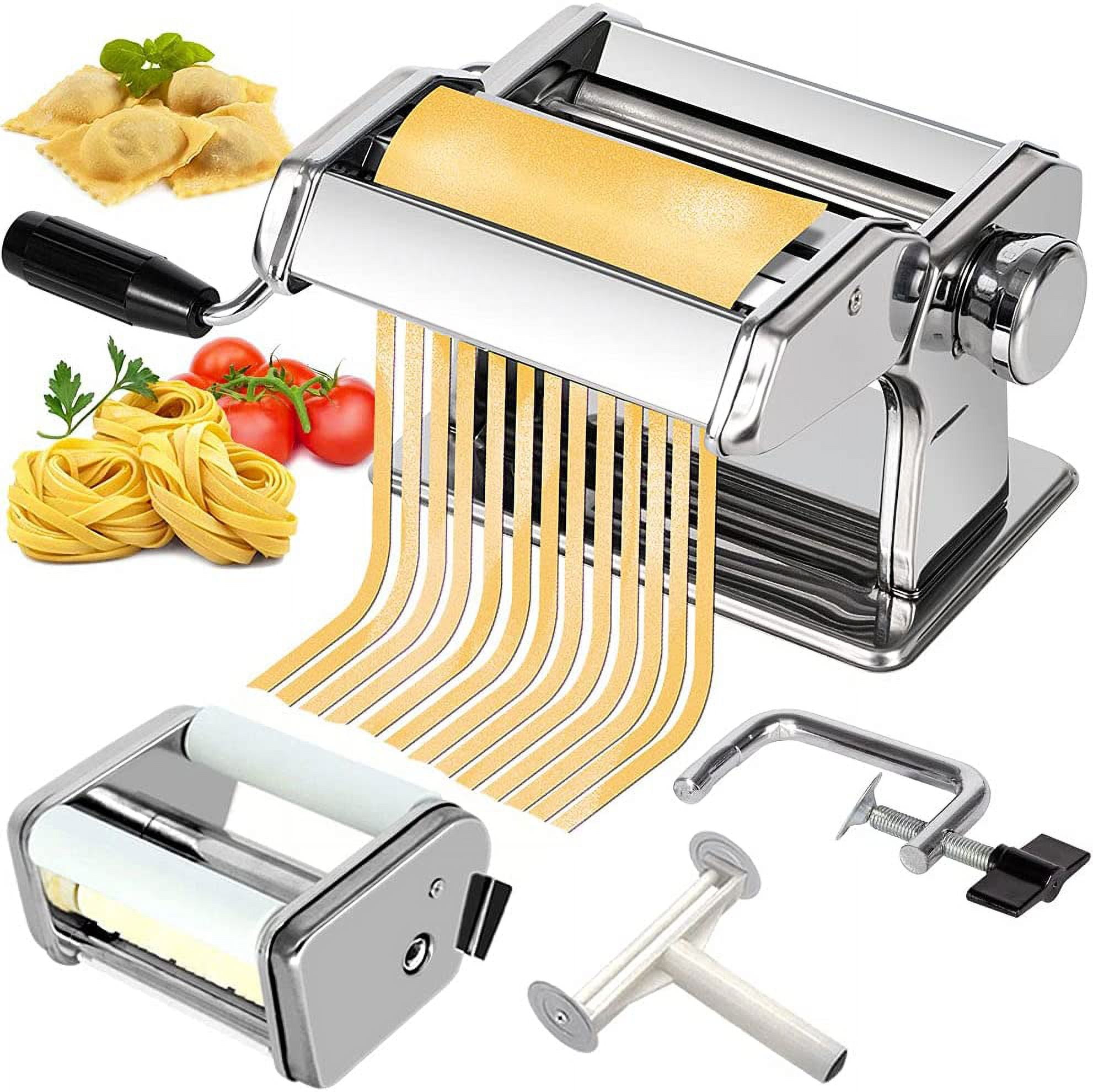 Pasta Maker,Stainless Steel Pasta Roller Machine,Dual-Blade Manual Roller  Pasta Maker for Spaghetti Linguine Fettuccine Lasagne, Includes Dough  Cutter