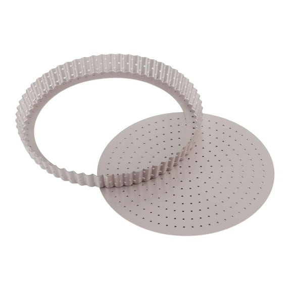 CHEFMADE 9.5-inch Round Tart Pan with Holes Removable Loose Bottom, Non-Stick Carbon Steel Quiche Pan for Oven Baking (Champagne Gold)