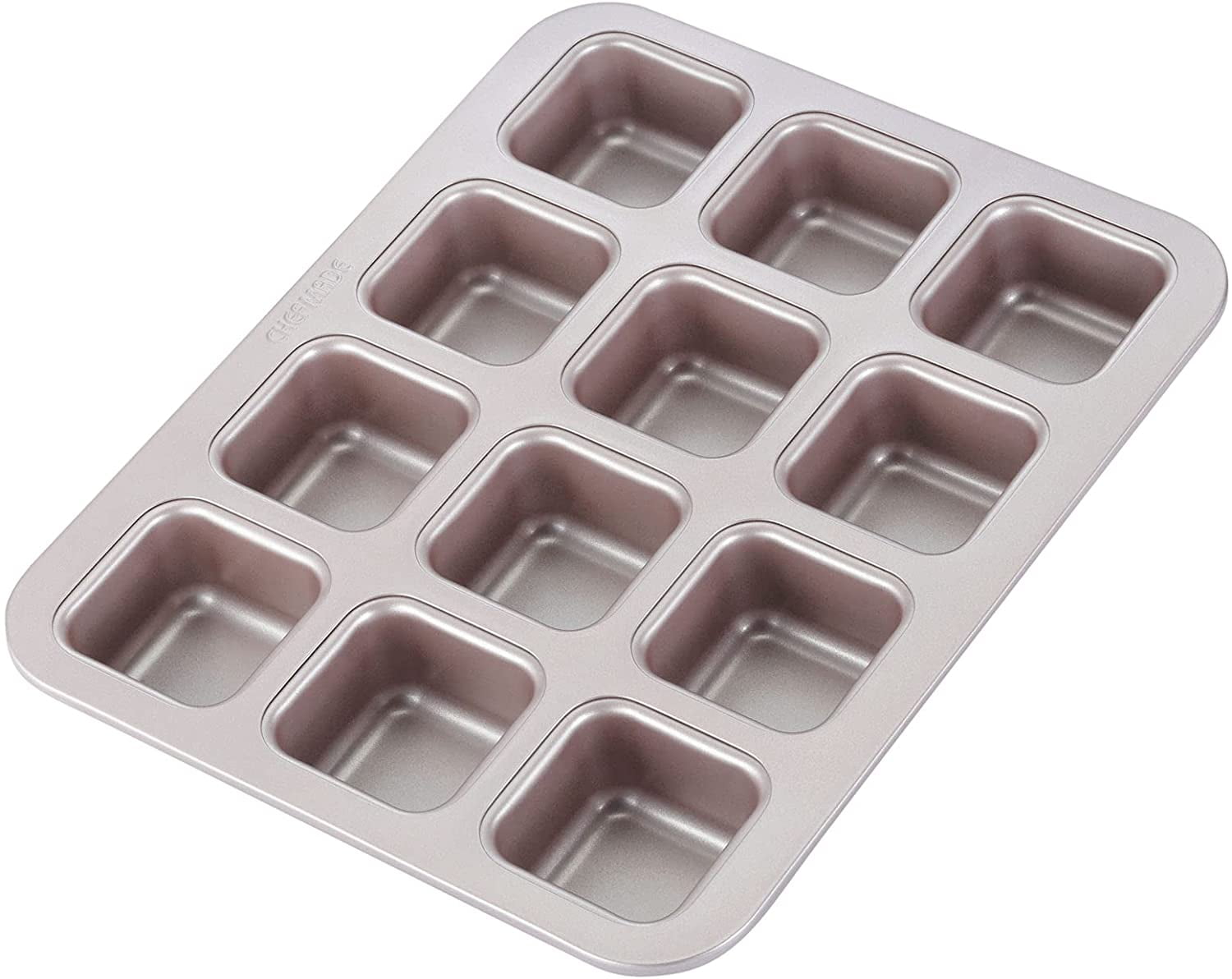 CHEFMADE Brownie Cake Pan, 12-Cavity Non-Stick Square Muffin Pan Blondie Bakeware for Oven Baking (Champagne Gold)