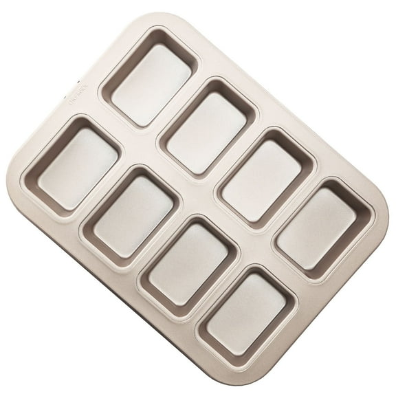 CHEFMADE Brownie Cake Pan, 8-Cavity Non-Stick Rectangle Muffin Pan Blondie Bakeware for Oven Baking (Champagne Gold)