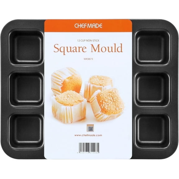 CHEFMADE Brownie Cake Pan, Non-Stick 12-Cavity Square Muffin Bakeware for Oven Baking(Black)