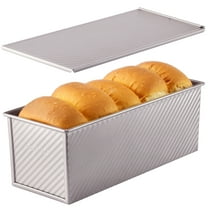 CHEFMADE Commercial Pullman Loaf Pan with Lid, 2.2Lb Dough Capacity Non-Stick Rectangle Corrugated Carbon Steel Bread Toast Mold with Cover for Baking Bread (Champagne Gold)