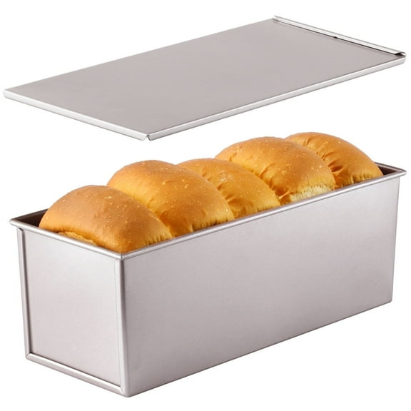 CHEFMADE Commercial Pullman Loaf Pan with Lid, 2.2Lb Dough Capacity Non-Stick Rectangle Flat Toast Box for Oven Baking 4.8" x 12.6"x 4.7"(Champagne Gold)