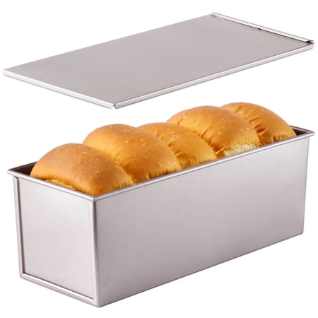 CHEFMADE Commercial Pullman Loaf Pan with Lid, 2.2Lb Dough Capacity Non-stick Rectangle Flat Toast Box for Oven Baking 4.8" x 12.6"x 4.7"(Champagne Gold)