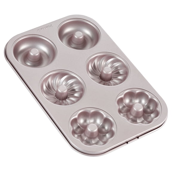 CHEFMADE Donut Mold Cake Pan, 6-Cavity Non-Stick Pattern Doughnut Bakeware for Oven Baking (Champagne Gold)