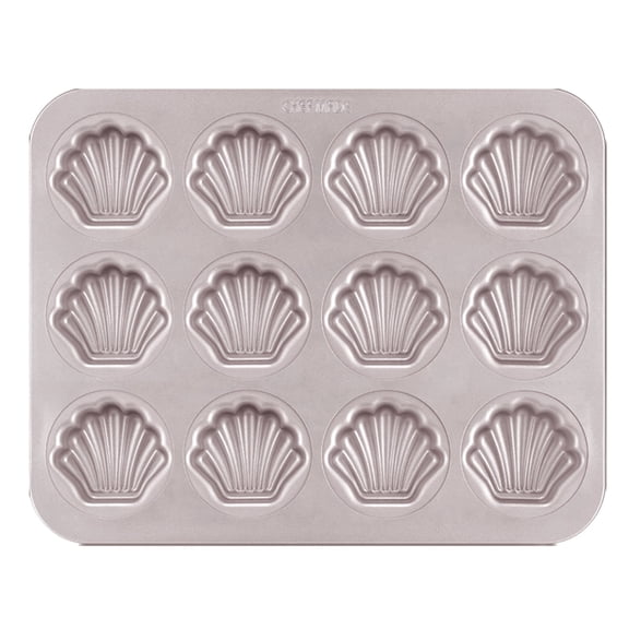 CHEFMADE 12-Cavity 1.1-inch Height Madeleine Pan, Non-Stick Scallop Madeline Bakeware, Dishwasher Safe, Oven Baking(Champagne Gold)