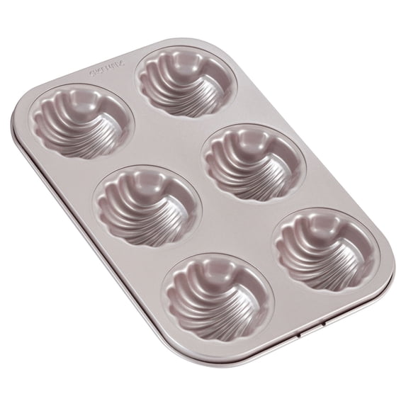 CHEFMADE Madeleine Mold Cake Pan, 6-Cavity Non-Stick Spherical Shell Madeline Bakeware, Oven & Dishwasher Safe (Champagne Gold)