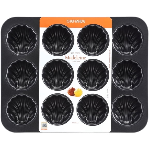 CHEFMADE Madeleine Pan, Non-Stick 12-Cavity Spherical Shell Madeline Bakeware(Black)