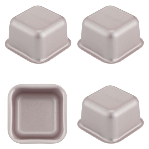 CHEFMADE Mini Brownie Cake Pan Set, 2.4-inch 4Pcs Non-Stick Square Muffin Pan Blondie Bakeware, Dishwasher Safe for Oven & Instant Pot Baking (Champagne Gold)
