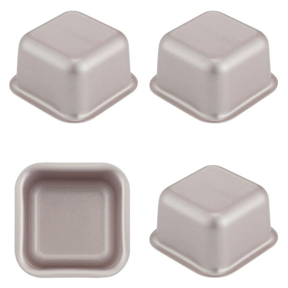 CHEFMADE Mini Brownie Cake Pan Set, 2.4-inch 4Pcs Non-Stick Square Muffin Pan Blondie Bakeware for Oven and Instant Pot Baking (Champagne Gold)