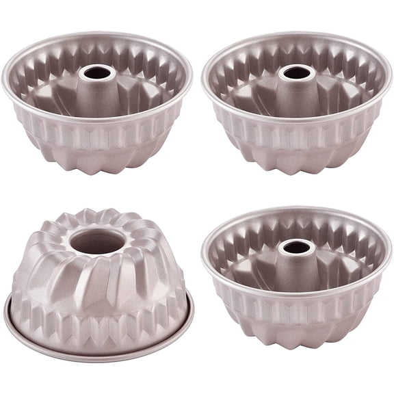CHEFMADE Mini Tube Pan Set, 4-inch 4Pcs Non-Stick Kugelhopf Mold for Oven and Instant Pot Baking,Dishwasher Safe (Champagne Gold)