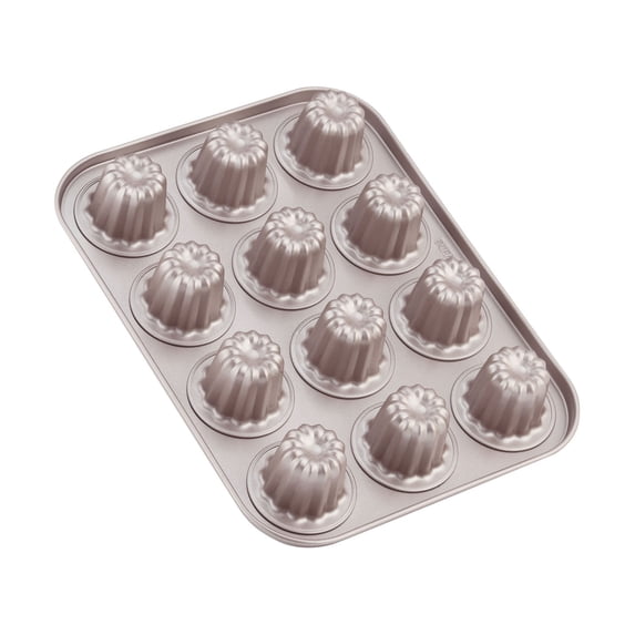 CHEFMADE Mini Canele Mold Cake Pan, 12-Cavity Non-Stick Mini Canele Muffin Bakeware Cupcake Pan for Oven Baking (Champagne Gold)