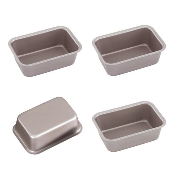 CHEFMADE Non-Stick Mini Loaf Pan Set 4-Piece, 4-inch Rectangular Baking Mold, Oven, Instant Pot & Dishwasher Safe (Champagne Gold)