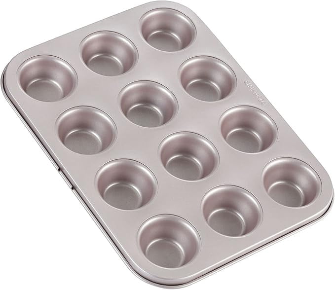 12-Cavity Non-Stick Muffin Pan - Carbon Steel, Silicone Coated, For Cupcakes & Baking