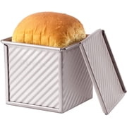 CHEFMADE Mini Pullman Loaf Pan with Lid, 0.55Lb Dough Capacity Non-Stick Rectangle Corrugated Toast Box for Oven Baking 3.9 x 3.9x 3.9Champagne Gold
