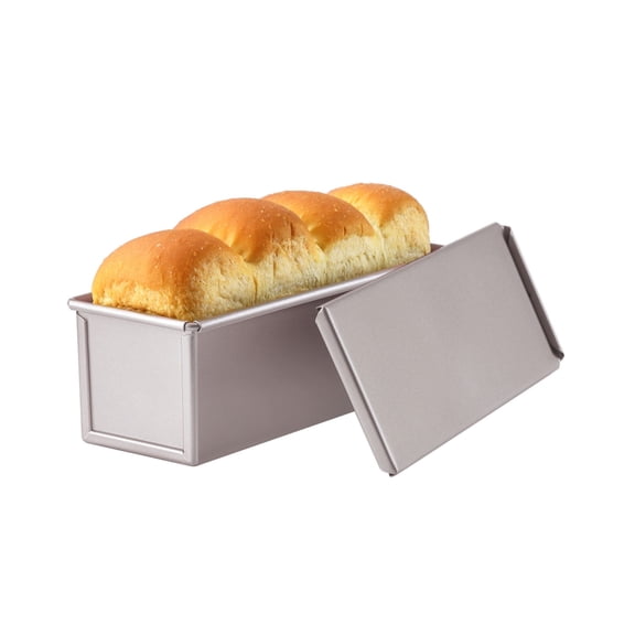 CHEFMADE Mini Pullman Loaf Pan with Lid, 0.66Lb Dough Capacity Non-Stick Rectangle Flat Toast Box for Oven Baking 2.8" x 8.1"x 2.8"(Champagne Gold)