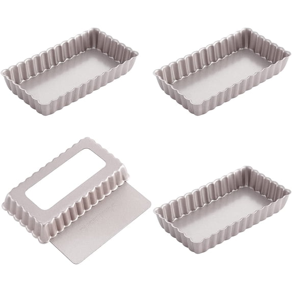 CHEFMADE Mini Rectangle Tart Pan Set, 2x4-inch 4Pcs with Removable Loose Bottom Non-Stick Oblong Quiche Bakeware for Oven and Instant Pot Baking (Champagne Gold)