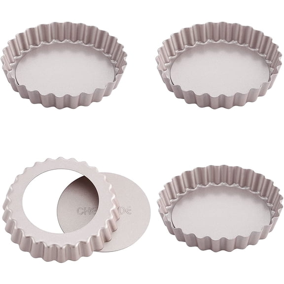 CHEFMADE Mini Tart Pan Set, 4-inch 4Pcs with Removable Loose Bottom Non-Stick Round Quiche Bakeware for Oven and Instant Pot Baking (Champagne Gold)